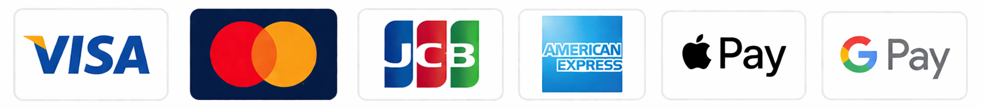 VISA・Mastercard・JCB・American Express・Apple Pay・Google Payに対応